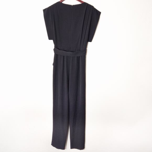 Eliza J Black Straight Leg Jumpsuit Wrap Front Black Size 4 Office Siren Look - Picture 2 of 9